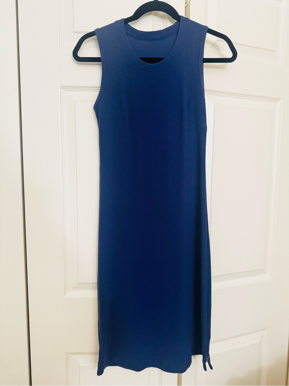 WOOLX Sleeveless MERINO Ribbed INK BLUE Midi Dress SMALL